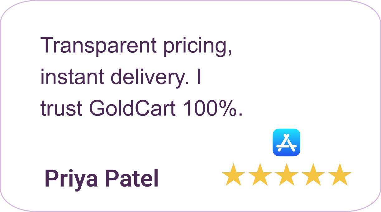 Priya Patel - Transparent pricing, instant delivery. I trust GoldCart 100%.